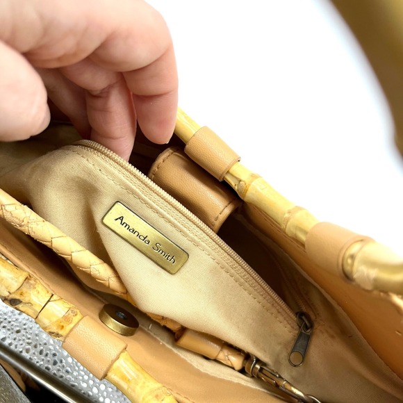 Woven Straw‎ Satchel Bamboo Handle Shoulder Bag with Coin Purse Y2K - Picture 9 of 11